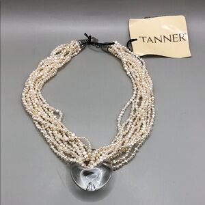 Tanner genuine cultured pearls multi strand layer necklace modernist pendant NEW